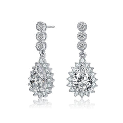 .925 Sterling Silver Cubic Zirconia Halo Drop Earrings