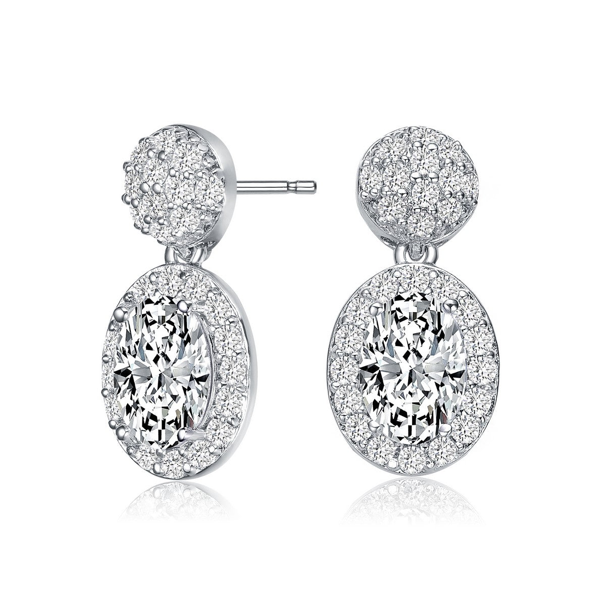  Genevive .925 Sterling Silver Cubic Zirconia Halo Cluster Post Drop Earrings - Default Title - Bonton