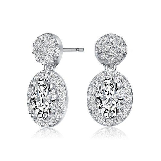 .925 Sterling Silver Cubic Zirconia Halo Cluster Post Drop Earrings