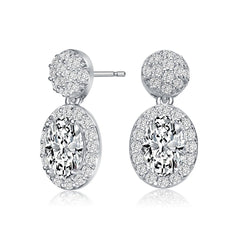 .925 Sterling Silver Cubic Zirconia Halo Cluster Post Drop Earrings