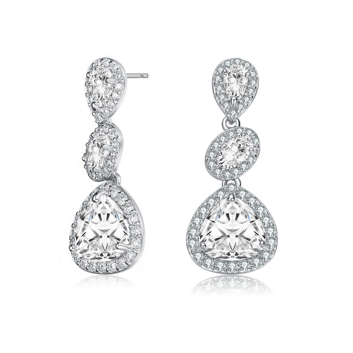  Genevive .925 Sterling Silver Cubic Zirconia Halo Three Tier Drop Earrings - Default Title - Bonton