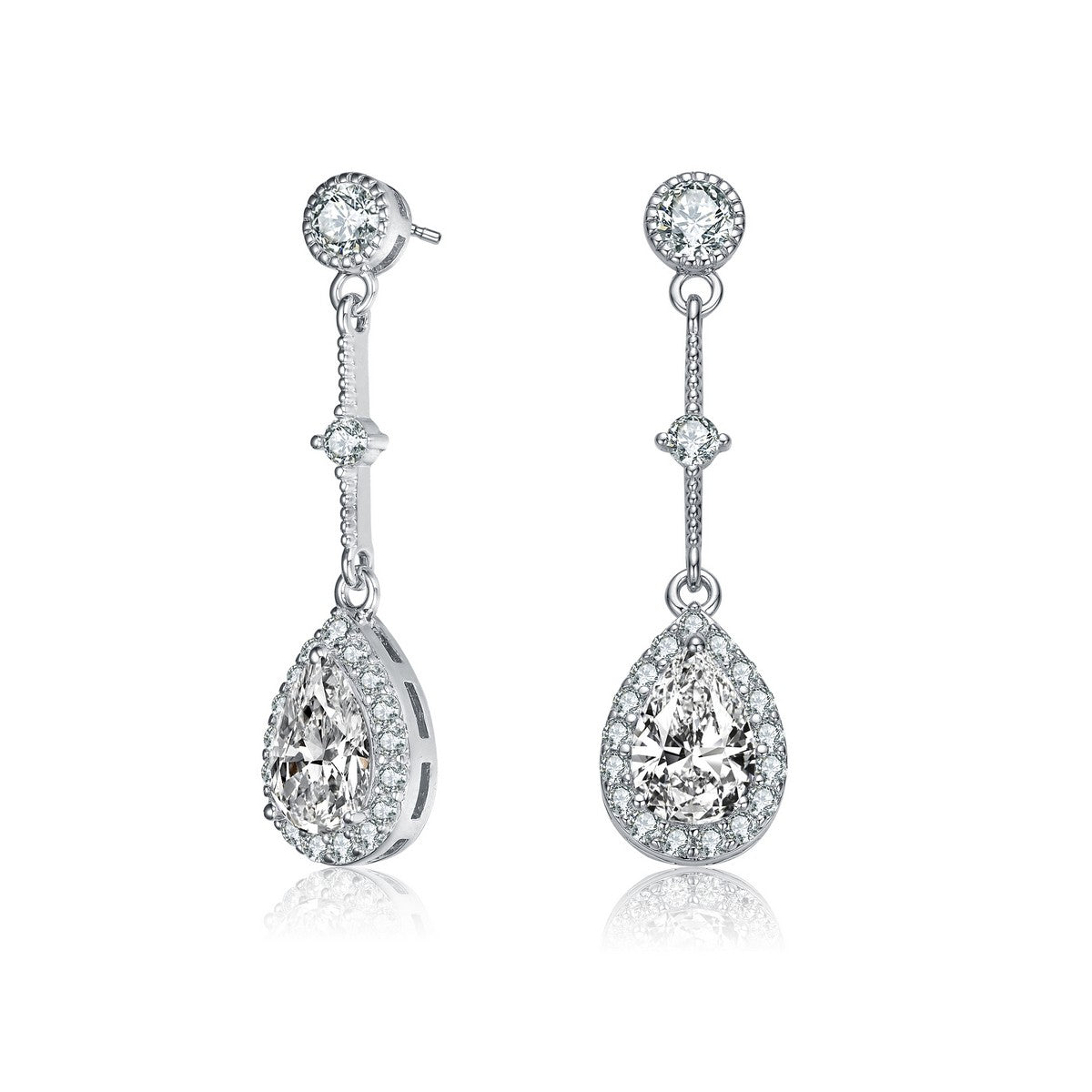  Genevive .925 Sterling Silver Cubic Zirconia Accent Chandelier Earrings - Default Title - Bonton