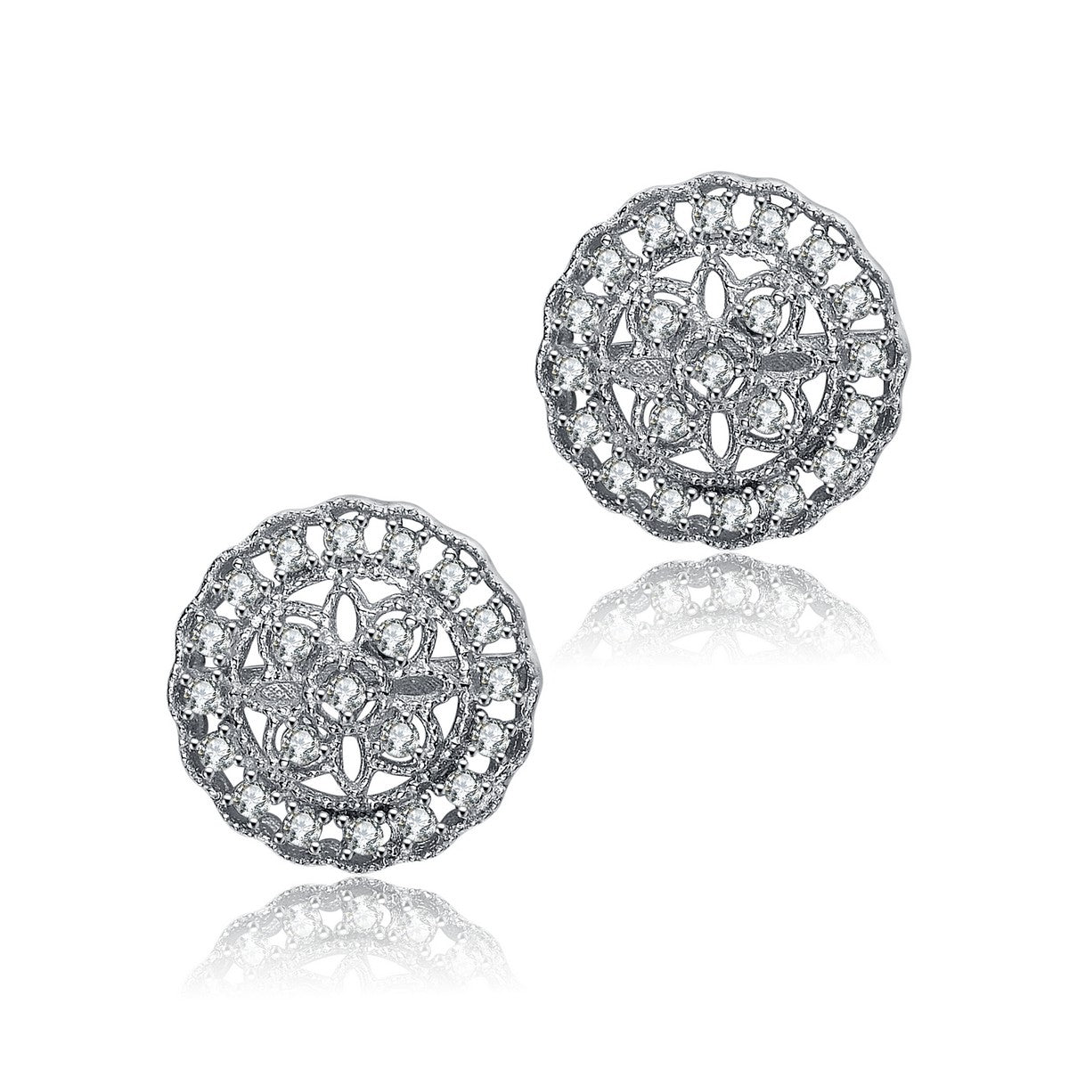  Genevive .925 Sterling Silver Cubic Zirconia Floral Stud Earrings - Default Title - Bonton