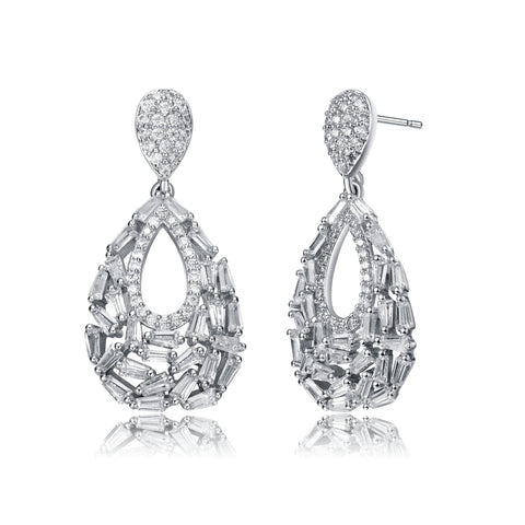 Sterling Silver With Colored Round Cubic Zirconia Pear Shape Drop Earrings