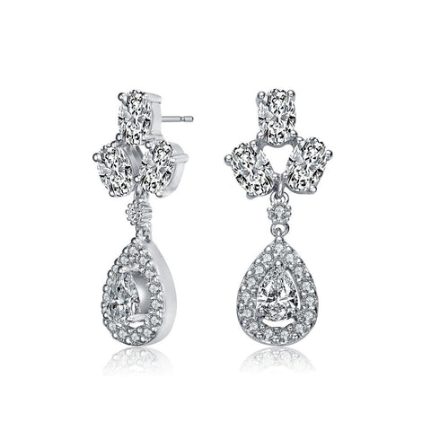 .925 Sterling Silver Multi Shaped Cubic Zirconia Accent Drop Earrings
