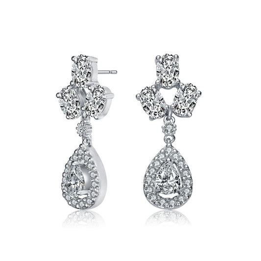 .925 Sterling Silver Multi Shaped Cubic Zirconia Accent Drop Earrings