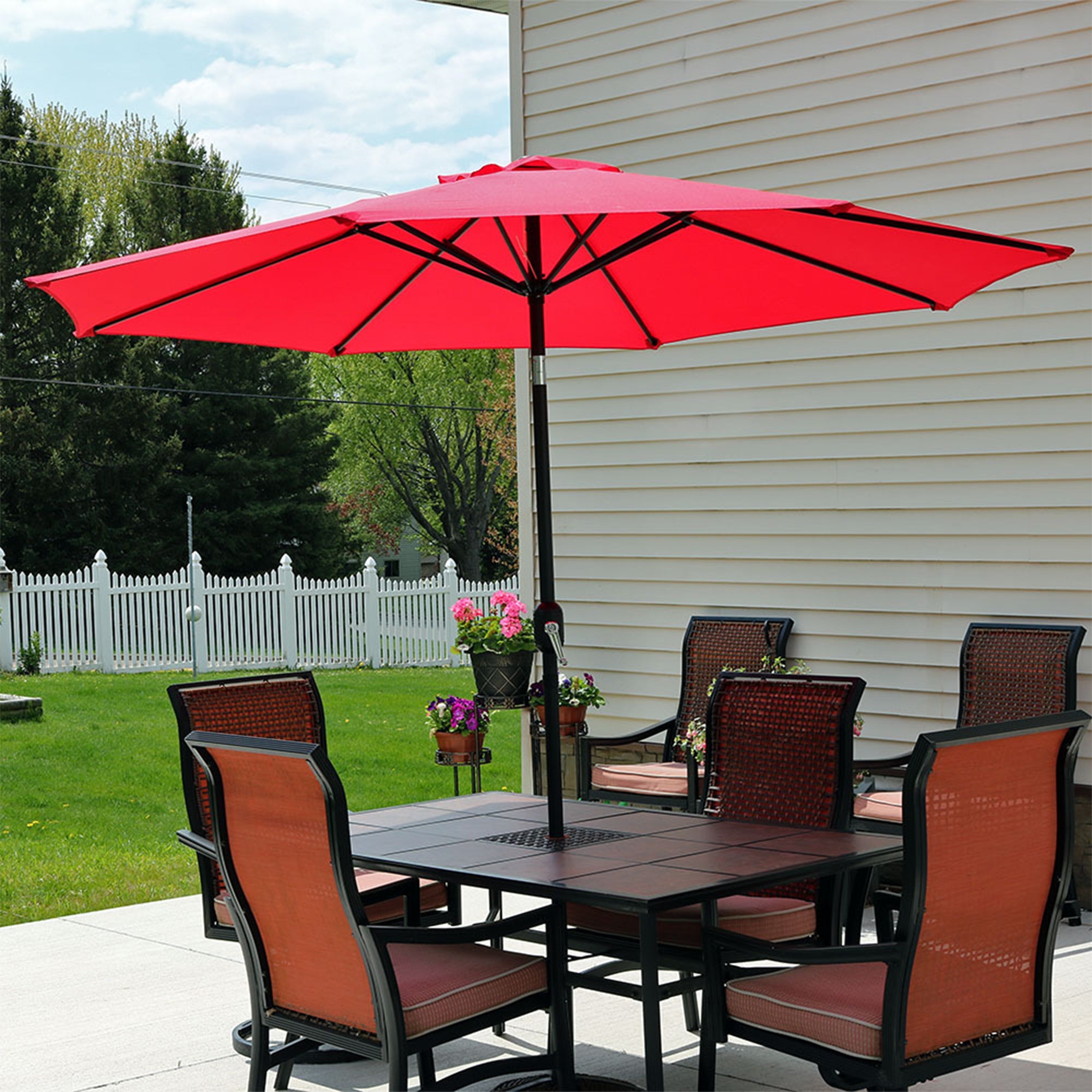  Sunnydaze Decor Aluminum Patio Table Umbrella with Push Button Tilt & Crank - 9' Gold - Gold - Bonton