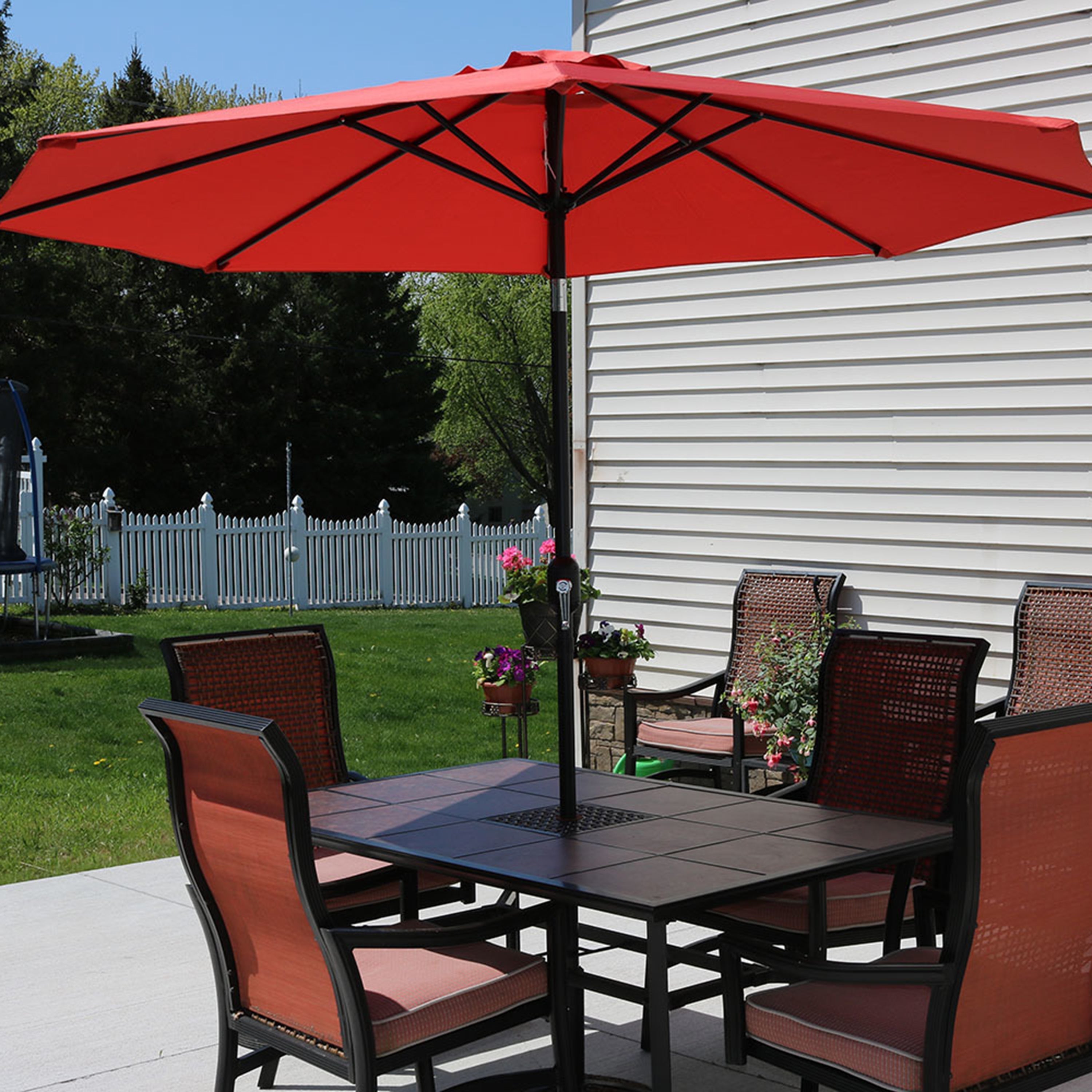  Sunnydaze Decor Aluminum Patio Table Umbrella with Push Button Tilt & Crank - 9' Gold - Gold - Bonton