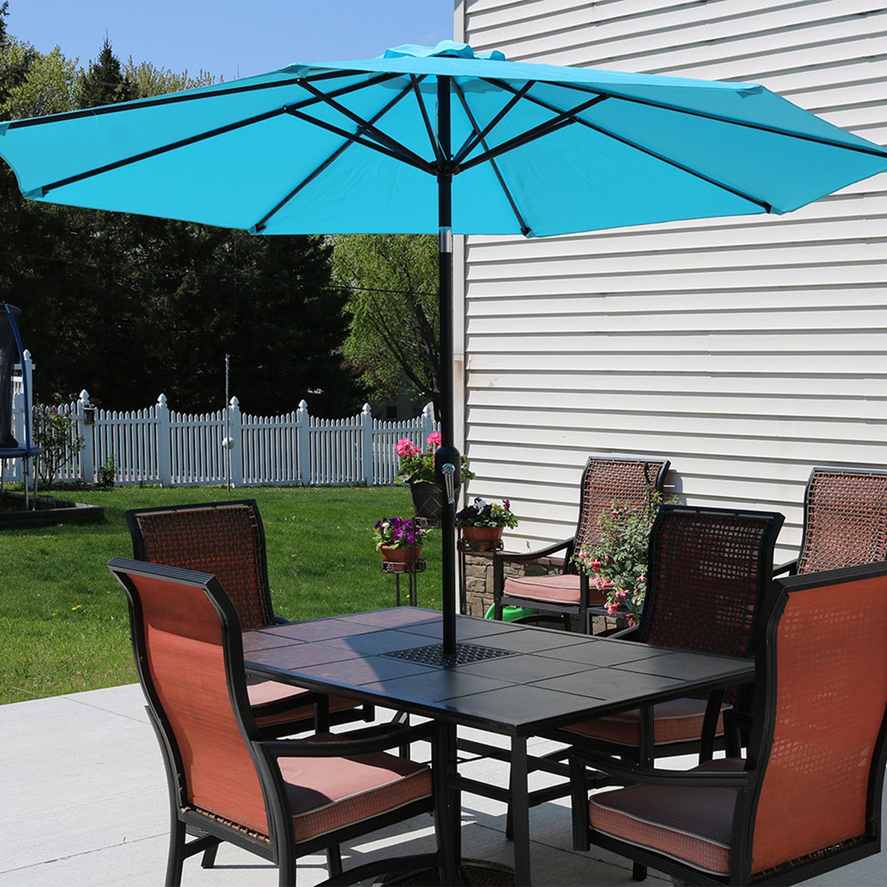  Sunnydaze Decor Aluminum Patio Table Umbrella with Push Button Tilt & Crank - 9' Gold - Gold - Bonton