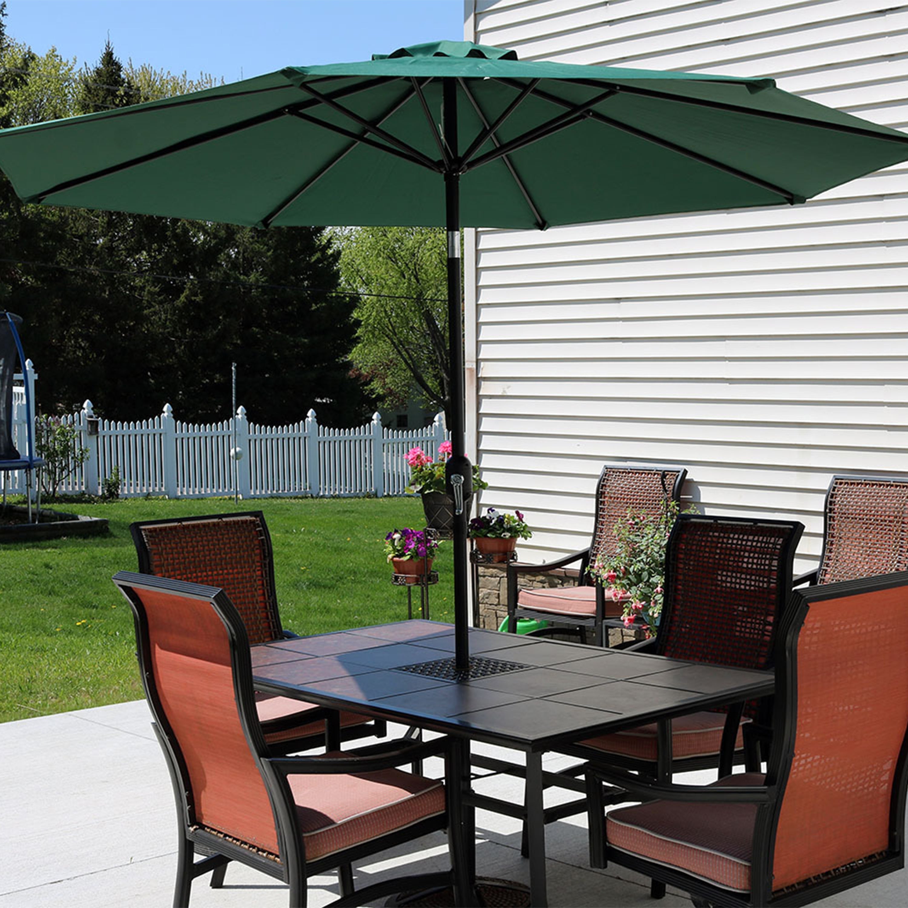  Sunnydaze Decor Aluminum Patio Table Umbrella with Push Button Tilt & Crank - 9' Green - Green - Bonton