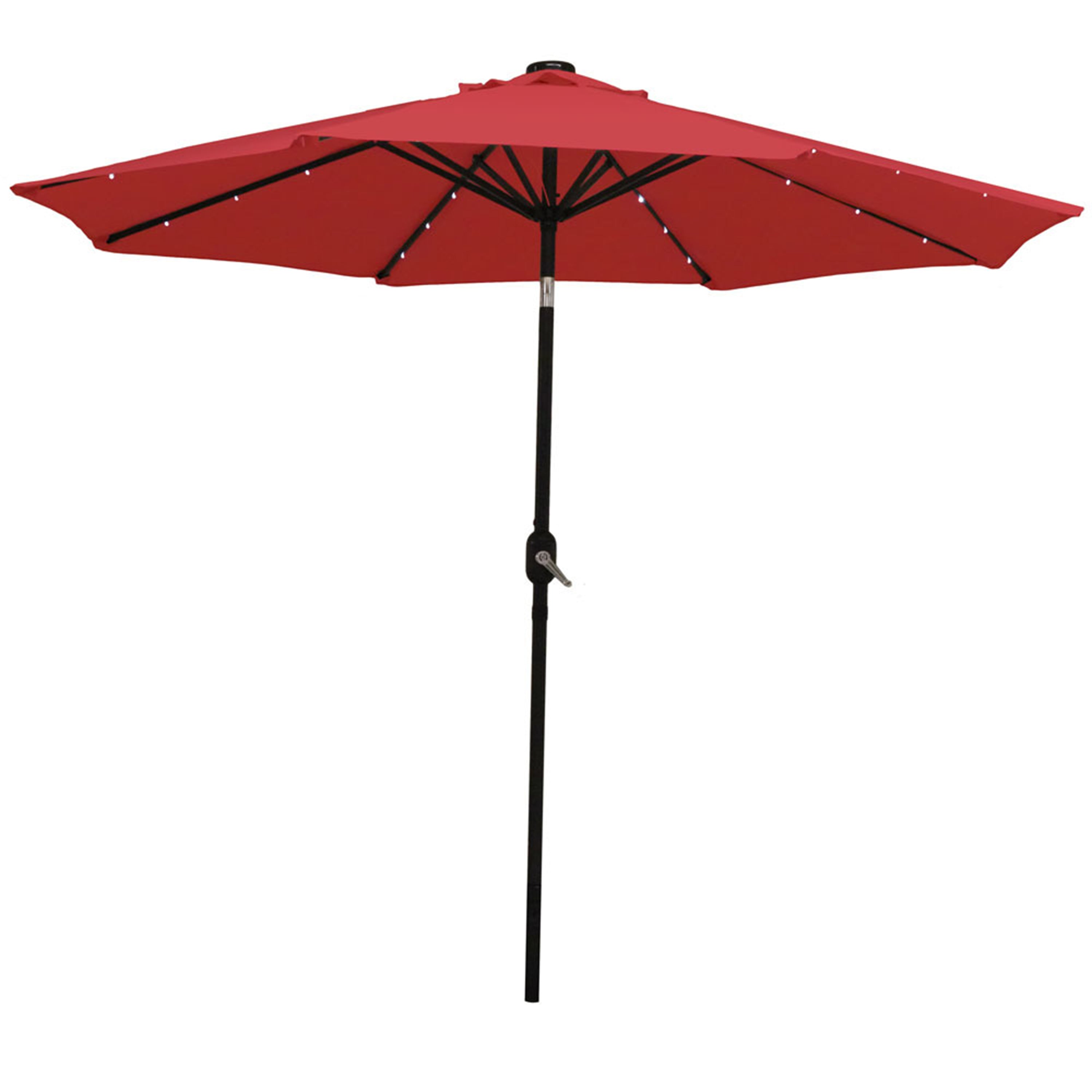  Sunnydaze Decor Solar Patio Umbrella with Canopy, LED Lights and Tilt and Crank - 9' - Navy Blue - Bonton