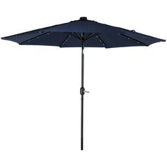 Solar Patio Umbrella with Canopy, LED Lights and Tilt and Crank - 9'