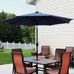 Solar Patio Umbrella with Canopy, LED Lights and Tilt and Crank - 9'