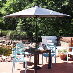 Solar Patio Umbrella with Canopy, LED Lights and Tilt and Crank - 9'