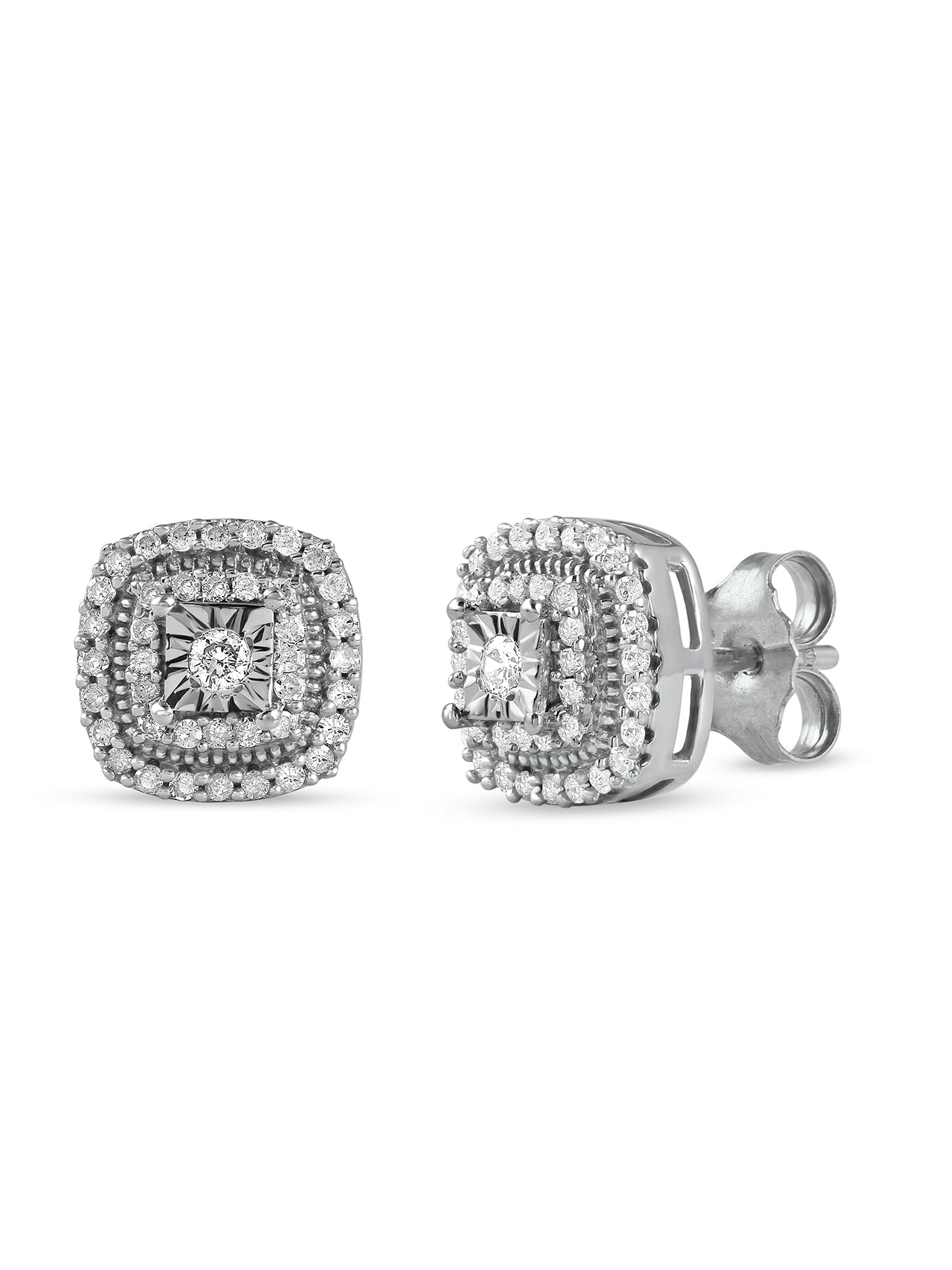  May & June 1/4ct TDW Diamond Halo Stud Earrings in Silver - White - Bonton