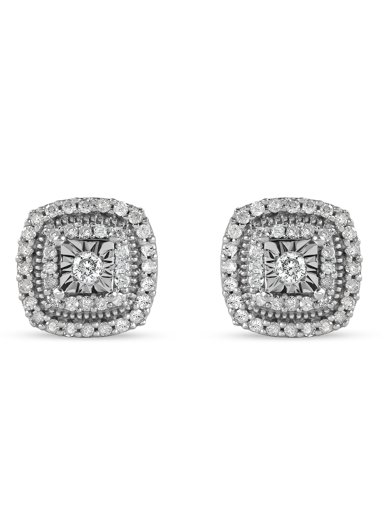  May & June 1/4ct TDW Diamond Halo Stud Earrings in Silver - White - Bonton