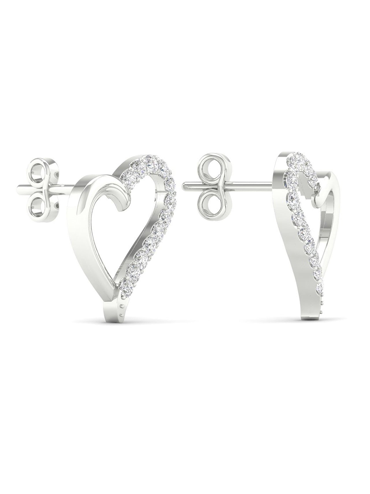  May & June 1/10ct TDW Diamond Heart Stud Earrings - White - Bonton