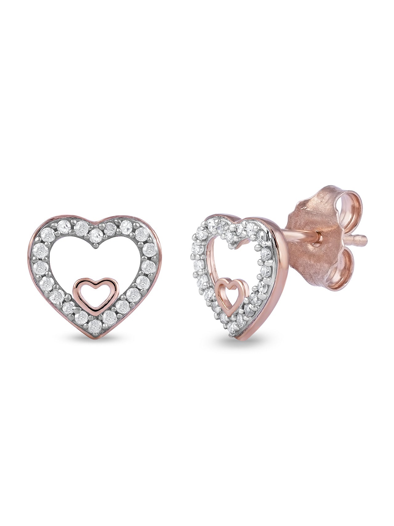  May & June 1/8ct TDW Diamond Heart Stud Earrings - Pink - Bonton