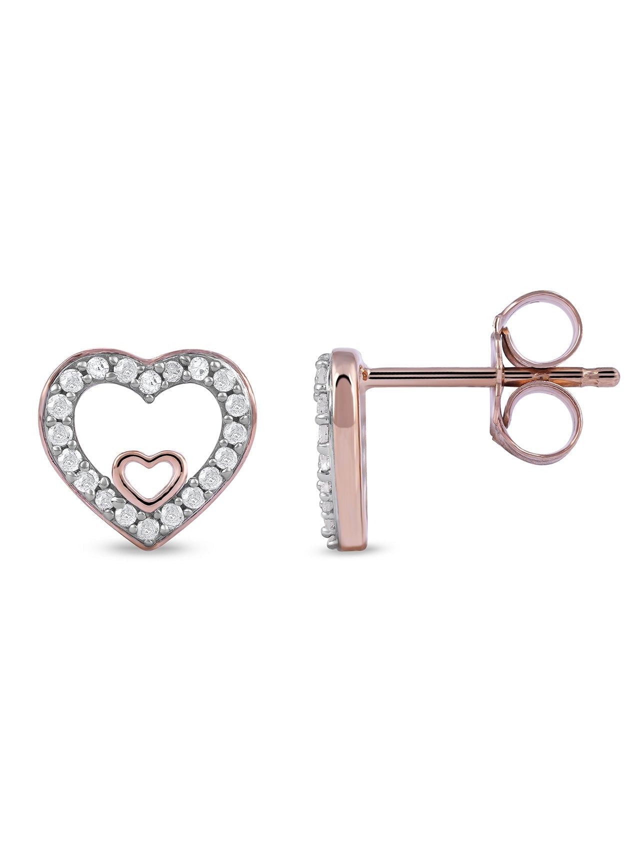  May & June 1/8ct TDW Diamond Heart Stud Earrings - White - Bonton