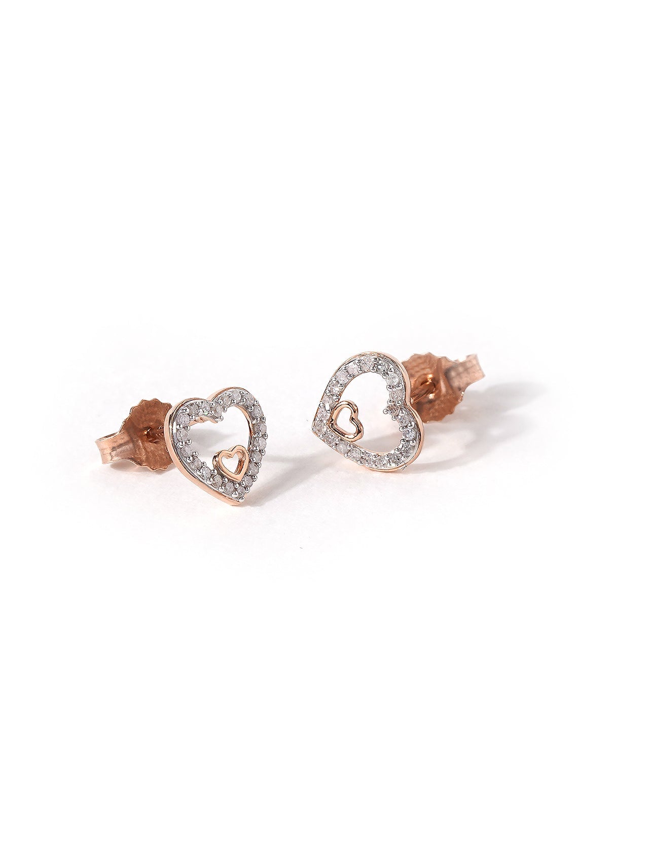  May & June 1/8ct TDW Diamond Heart Stud Earrings - White - Bonton