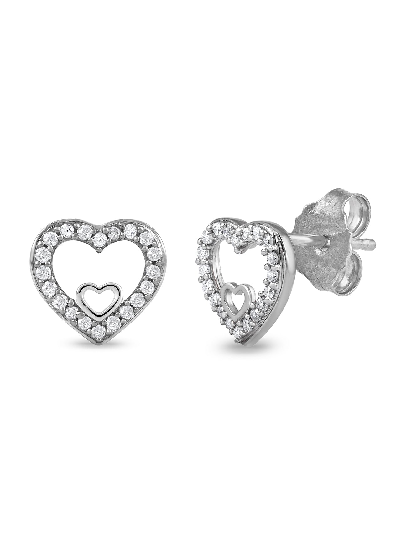  May & June 1/8ct TDW Diamond Heart Stud Earrings - Pink - Bonton