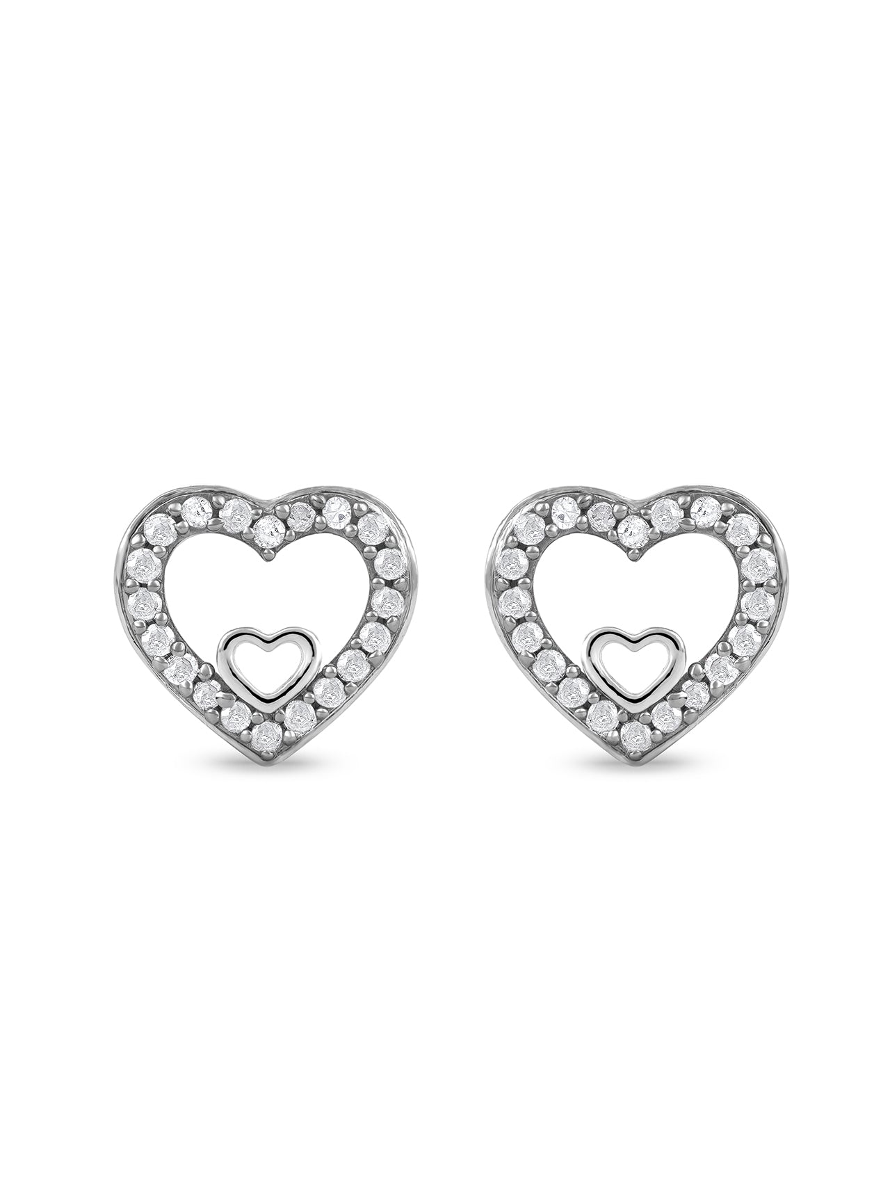  May & June 1/8ct TDW Diamond Heart Stud Earrings - White - Bonton