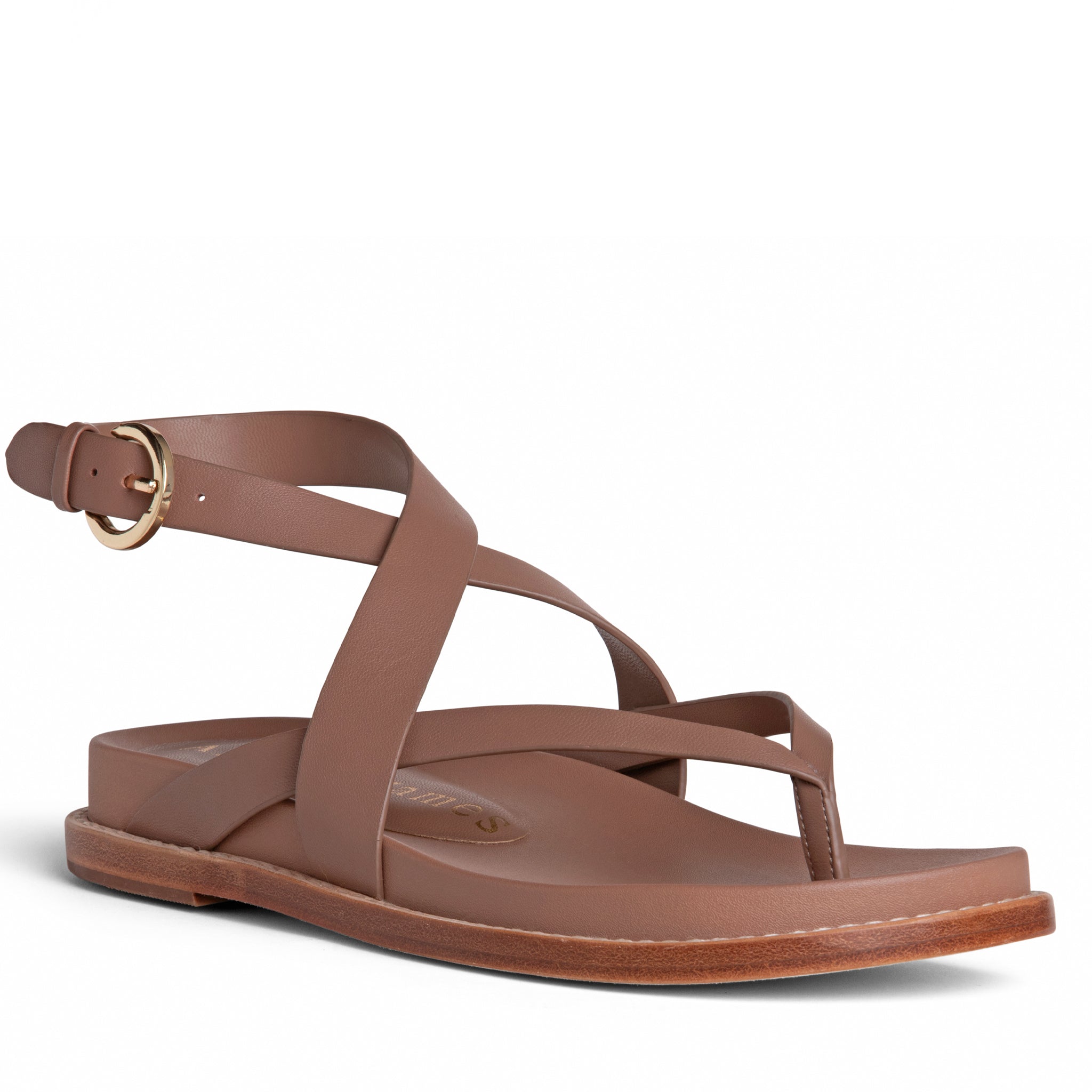 Allegra James Elise Brown Flat Leather Sandal - 5.5 - Bonton
