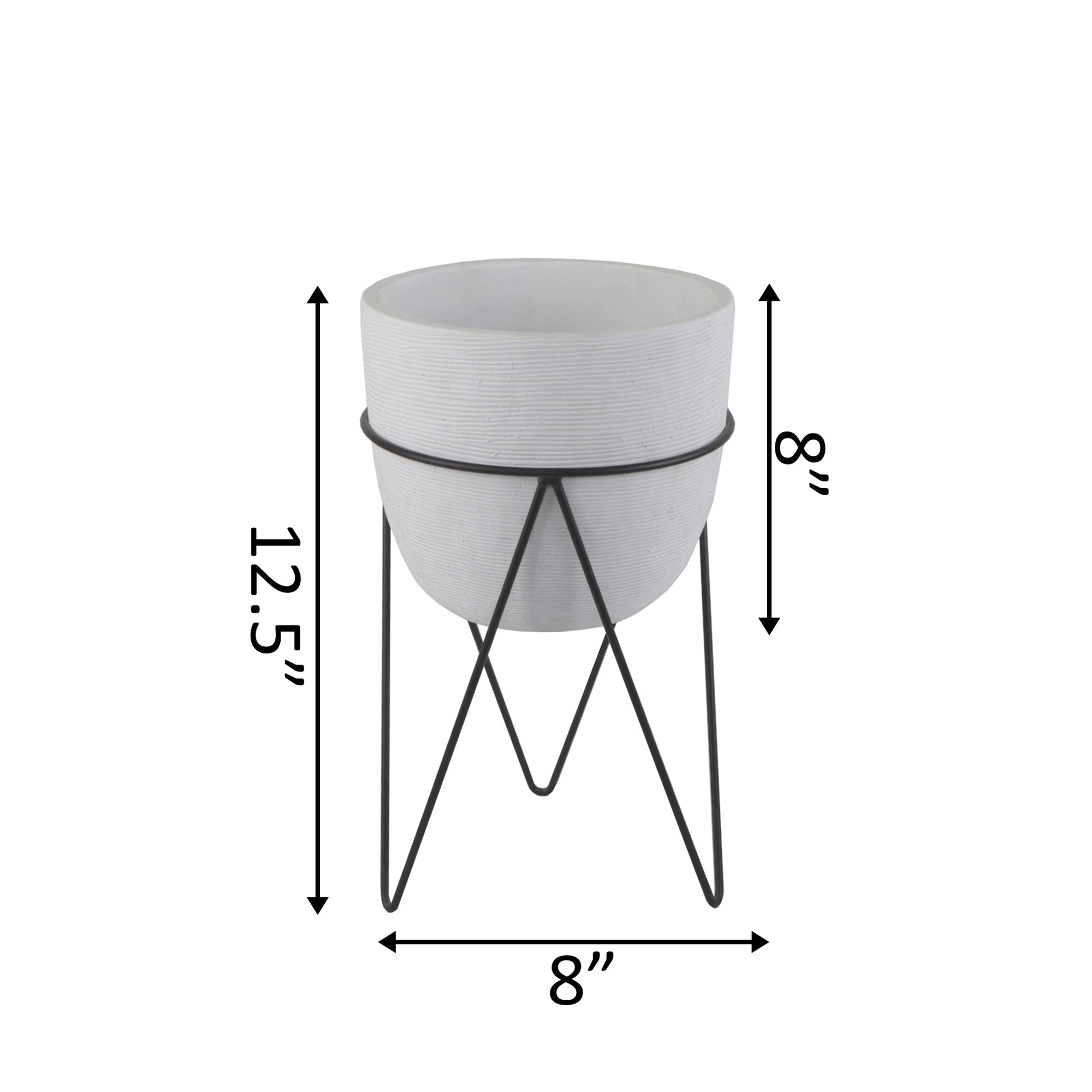  Flora Bunda White Rounded Cement Planter On Stand - White/Black - Bonton