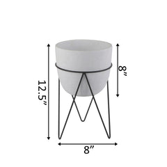 White Rounded Cement Planter On Stand