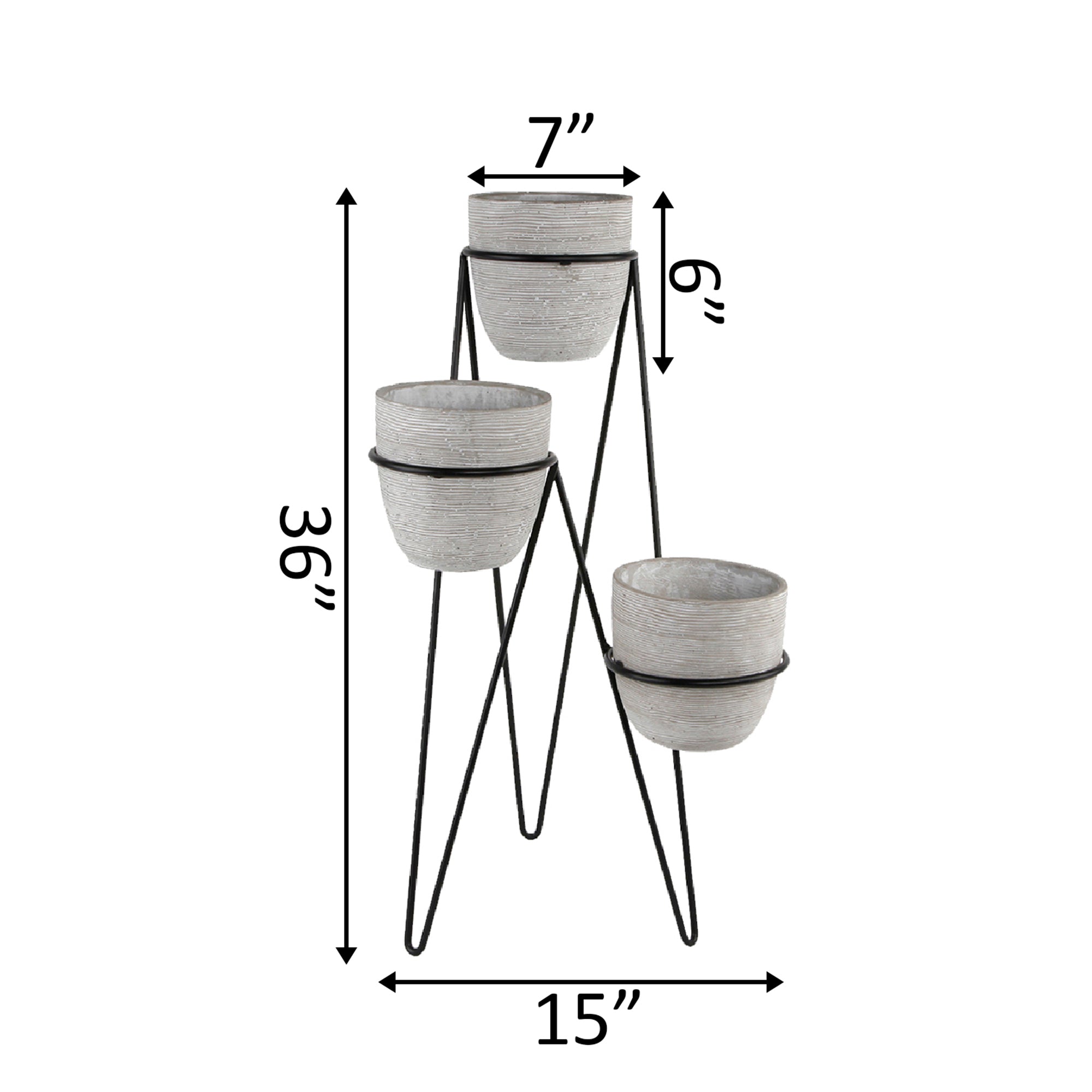  Flora Bunda Tiered Lava Grey Cement Pots with Stand - Gray/Black - Bonton