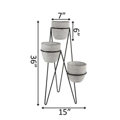 Tiered Lava Grey Cement Pots with Stand