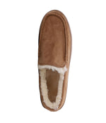 Wide Width men's suede Moc slipper with fur lining Chestnut