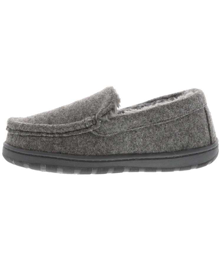 Men's suede Moc slipper with fur lining Charcoal Wool