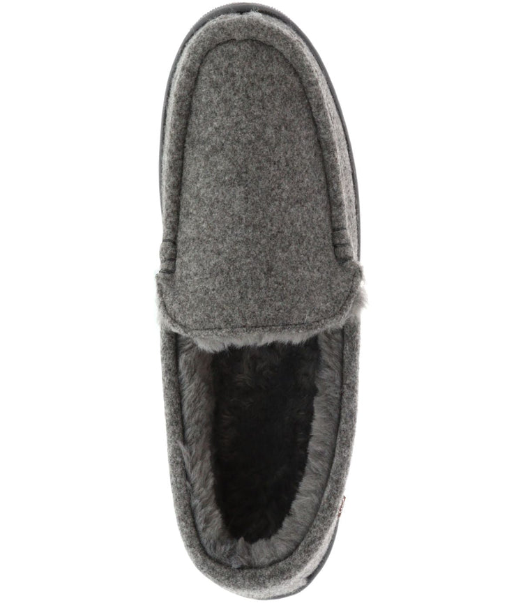 Men's suede Moc slipper with fur lining Charcoal Wool