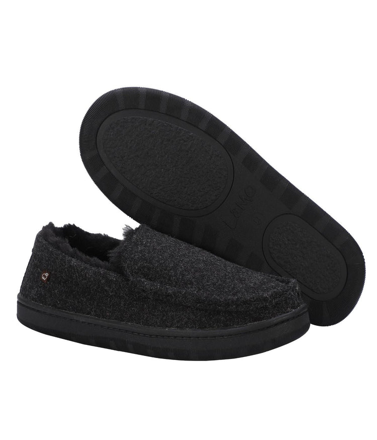 Men's suede Moc slipper with fur lining Black Wool