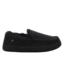 Men's suede Moc slipper with fur lining Black Wool