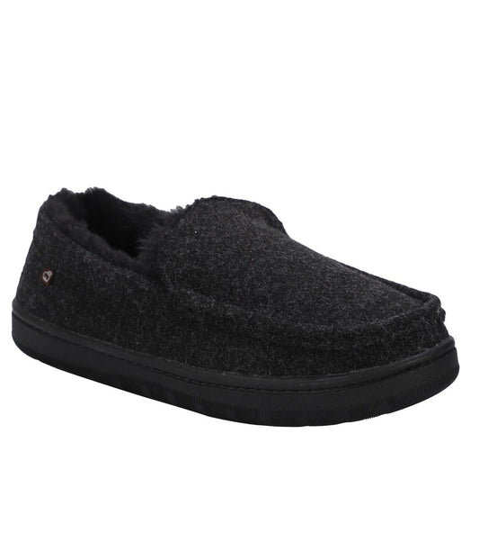 Men's suede Moc slipper with fur lining Black Wool