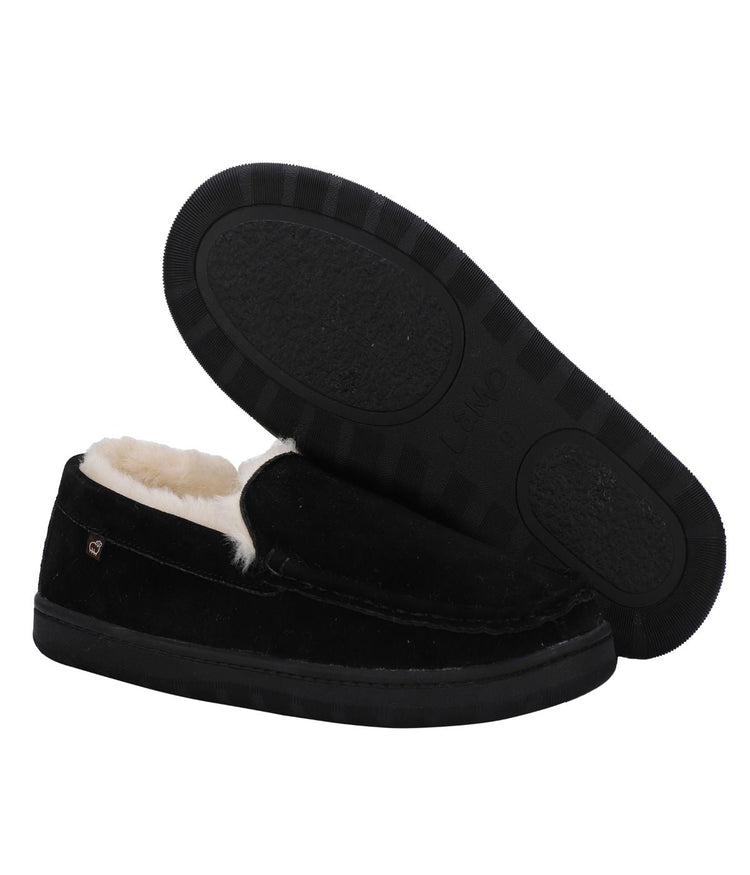 Men's suede Moc slipper with fur lining Black