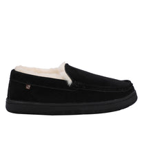 Men's suede Moc slipper with fur lining Black