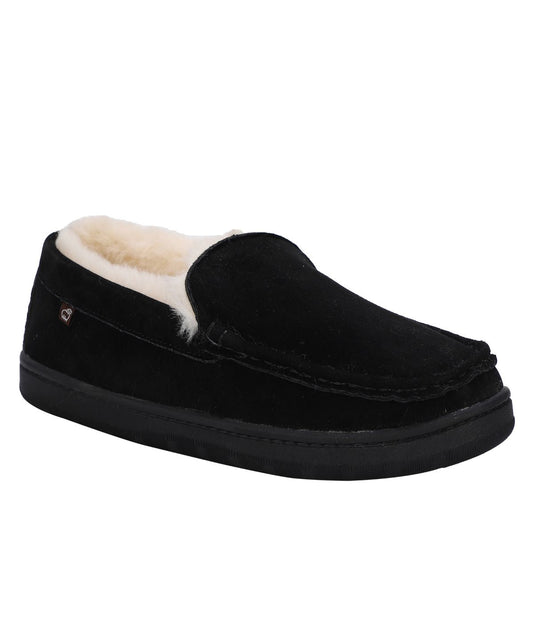 Men's suede Moc slipper with fur lining Black