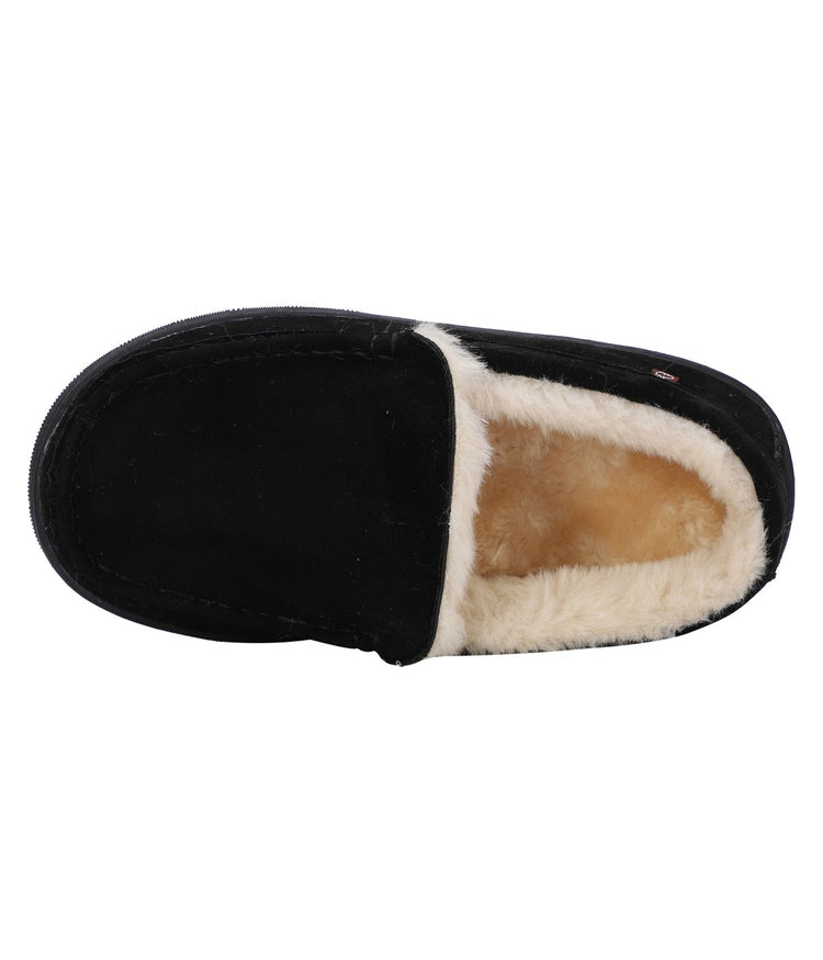 Men's suede Moc slipper with fur lining Black