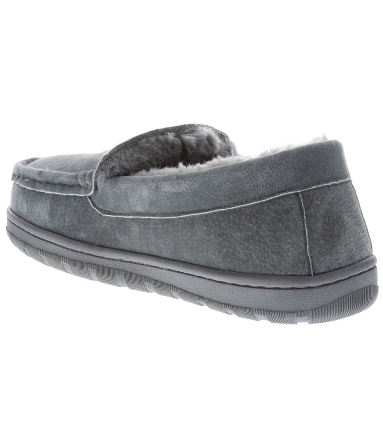Men's suede Moc slipper with fur lining Charcoal