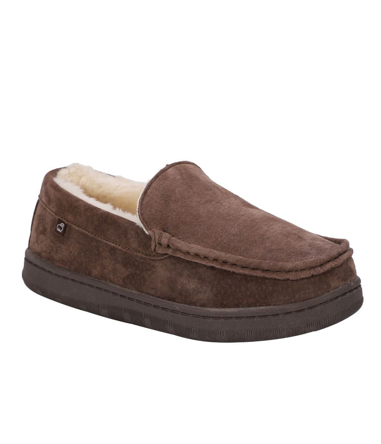 Men's suede Moc slipper with fur lining Chocolate