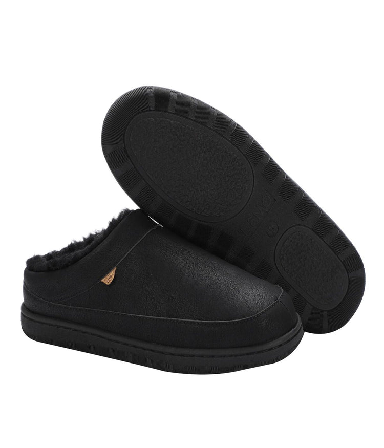 Men's clog slipper with fur lining Waxed Black