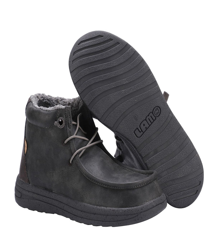 Men's waxed PU bootie with Premium faux curly wool lining Charcoal
