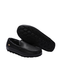 Men's Leather Moc slipper with fur lining Black