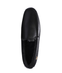 Men's Leather Moc slipper with fur lining Black