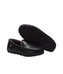 Men's Leather Moc slipper with fur lining Chocolate