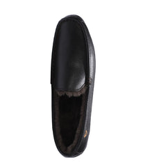 Men's Leather Moc slipper with fur lining Chocolate