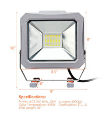 53W 6000LM LED Work Light For Camping Fishing Silver